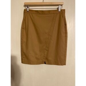 Banana Republic Camel Tan Asymmetrical Wrap Front Pencil Skirt 6P Petite 0870